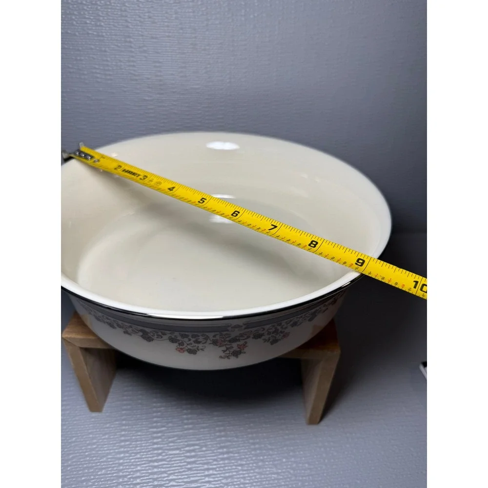 Lenox Lace Point Round Vegetable Bowl Platinum Trim Floral Fine China USA 9in